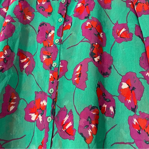 Modcloth Vibrant L Floral Blouse Teal, Purple, Red Peter Pan Collar Cottagecore - Picture 5 of 11